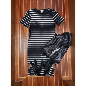 🥀H+M black and white striped midi dress NWOT